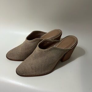 Anthropologie Tan Perforated Wedge Platform Heels